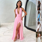 Robe sexy dos nu fendue à col en V