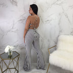 Striped slim-fit backless jumpsuit