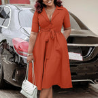 Robe mi-longue manches courtes avec ceinture - Chic&Shines