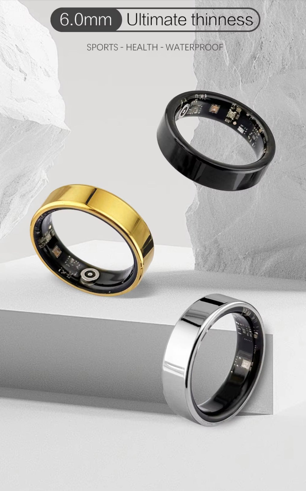 Silver Connected Ring Health and Activity Tracking