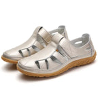 Chaussures en cuir argenté pour femmes, design ouvert, semelle en caoutchouc antidérapante, confortables et élégantes, idéales pour l'été.