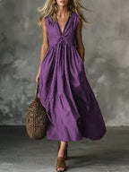 Robe longue col V sans manches – Unie et intemporelle