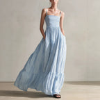 Robe longue rayée à fines bretelles