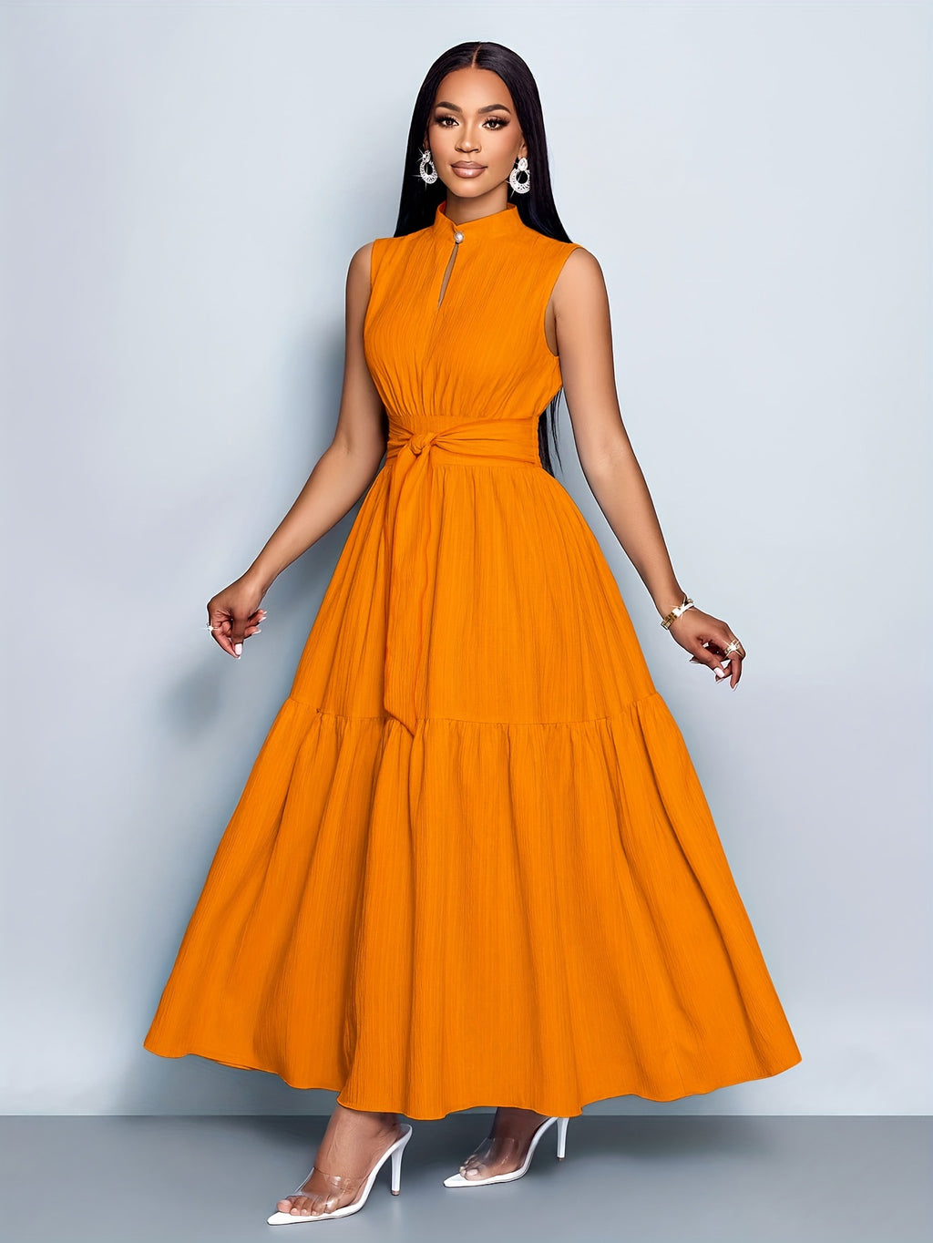 Robe patchwork à lacets et dentelle — Orangé