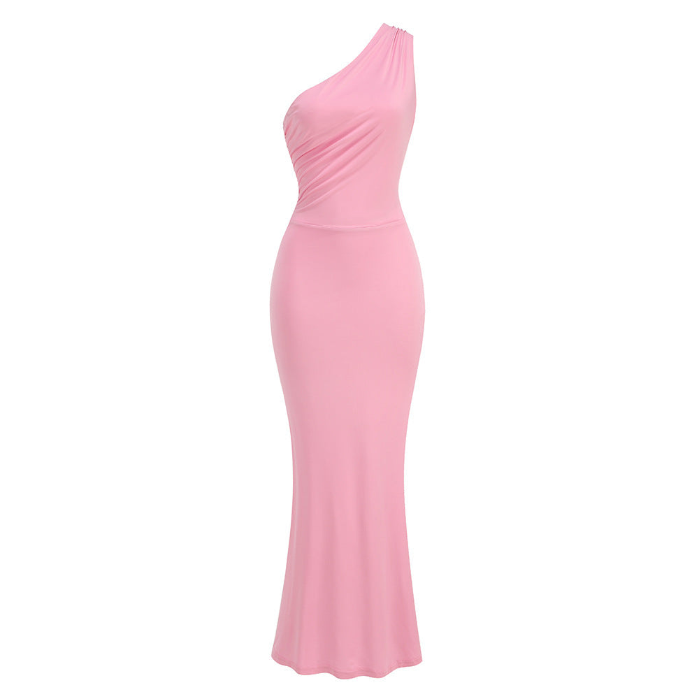 Robe de plage asymétrique rose, coupe sirène