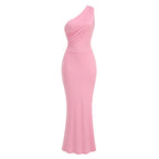 Robe de plage asymétrique rose, coupe sirène