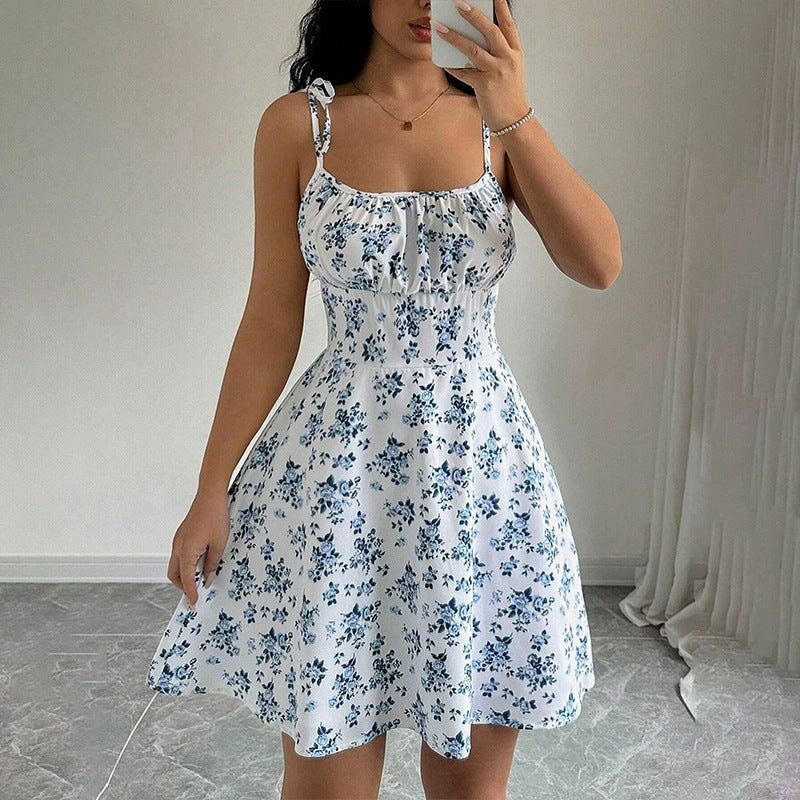 Floral print summer dress, elegant A-line cut