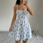 Floral print summer dress, elegant A-line cut