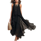 Asymmetric black sleeveless maxi dress