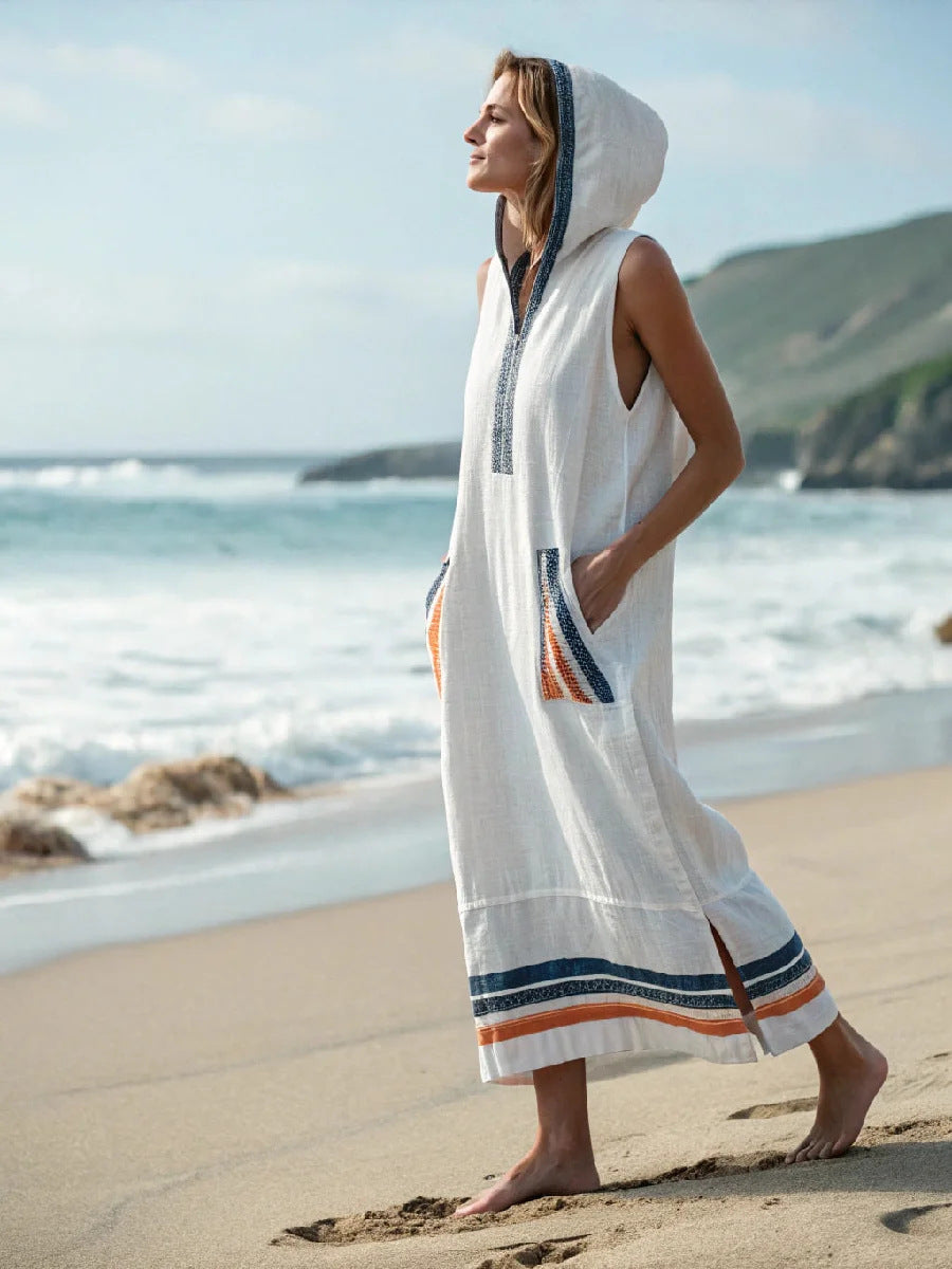 Robe midi sans manches avec capuche et poches