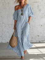 Robe rayée élégante avec découpe épaules