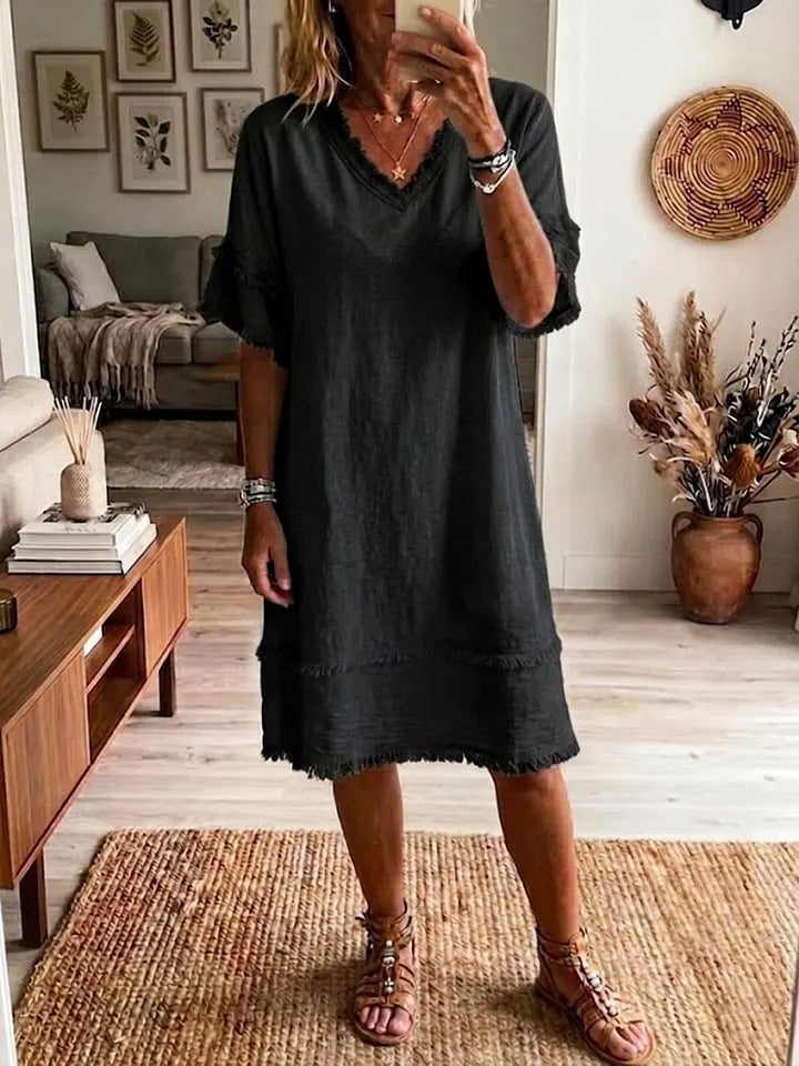 Robe fluide encolure V — Élégance casual intemporelle
