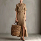 Robe midi nœud au col – Élégance intemporelle