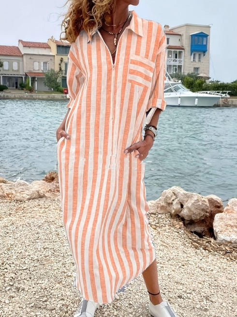 Chemise rayée coton-lin, style décontracté et respirant