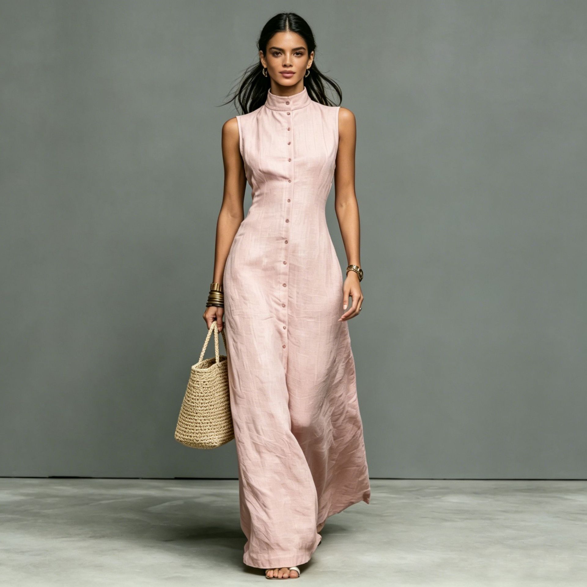 Robe longue sans manches col dressé — Élégance intemporelle
