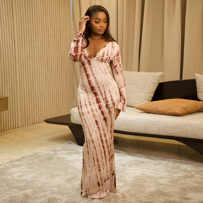Robe longue color-block blanc et caramel