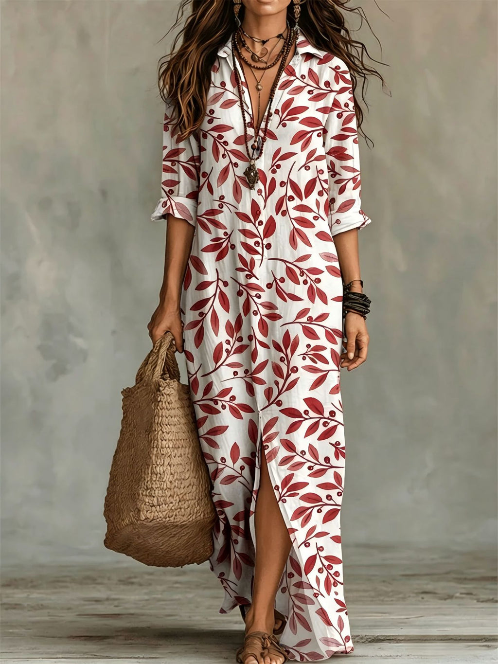 Printed shirt dress with shirt collar, relaxed fit