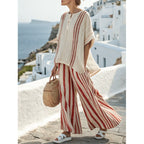 Ensemble rayé coton-lin — Top et pantalon casual