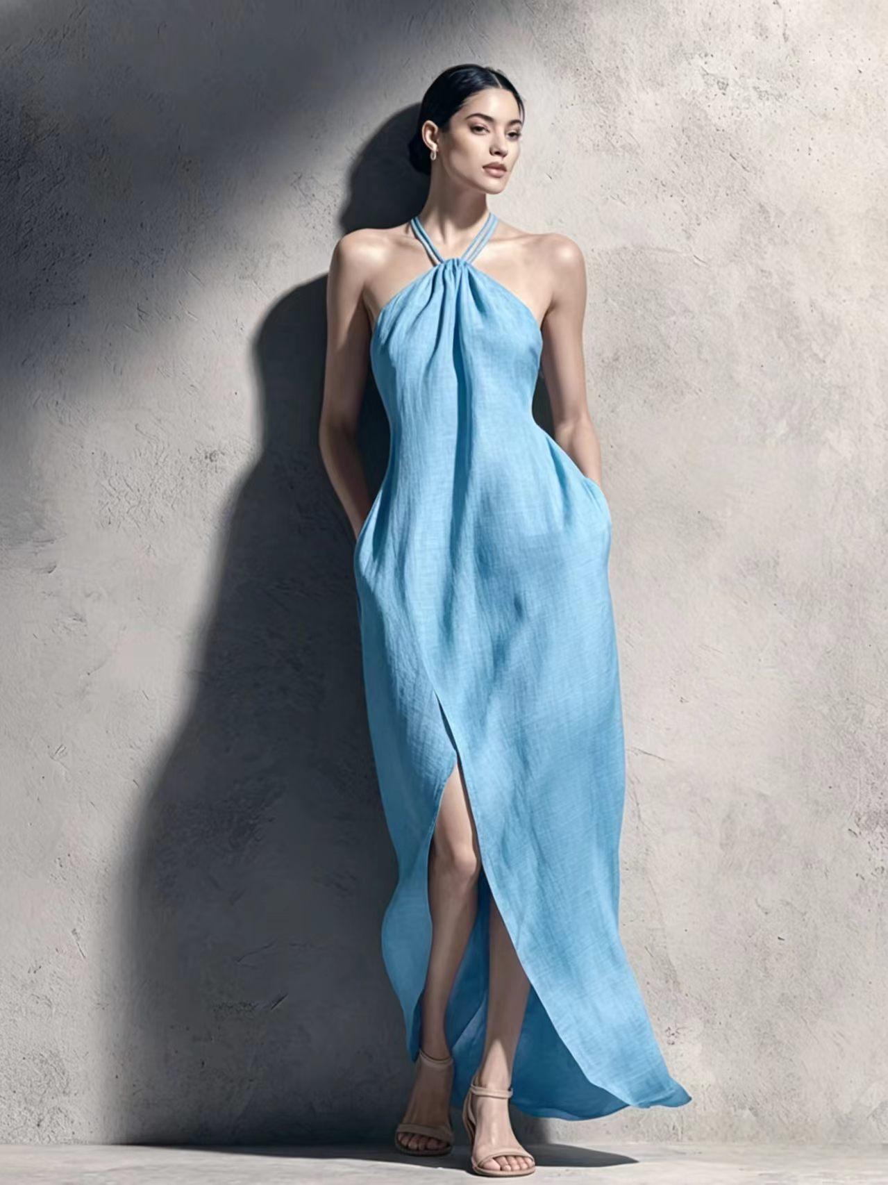 Robe cache-cœur à taille cintrée et fente latérale