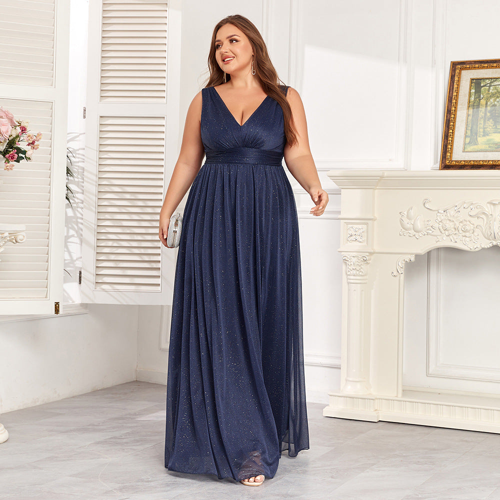 Long double V-neck dress with side slits