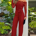 Combinaison pantalon bustier manches longues en dentelle - Chic&Shines