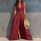 Robe chemise sans manches à taille haute
