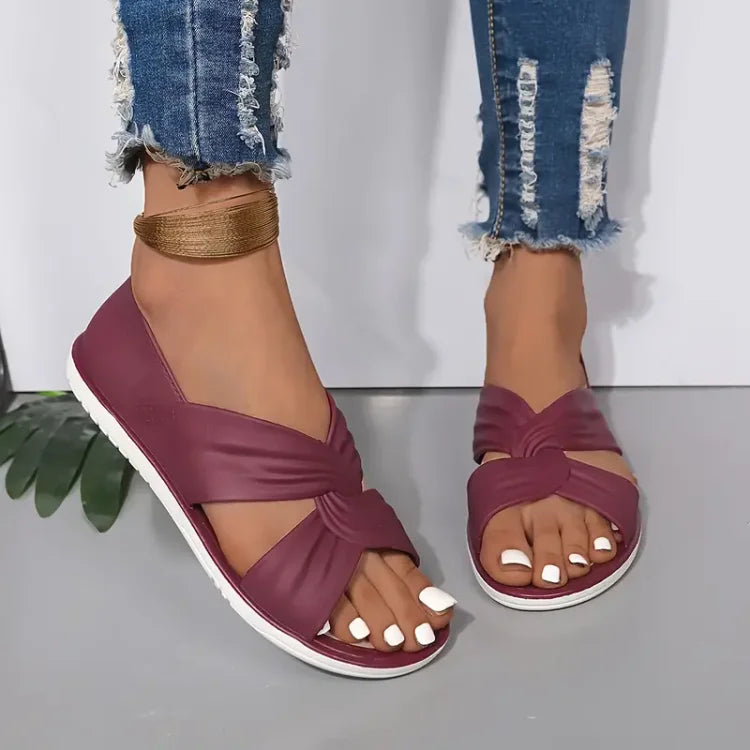 Sandales d'été confortables à semelle souple et à motif de nœuds pour femmes