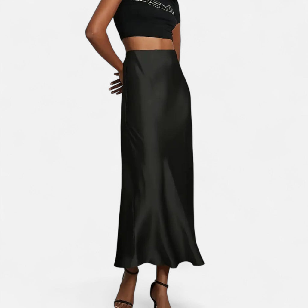 Jupe midi en satin taille haute pour femme