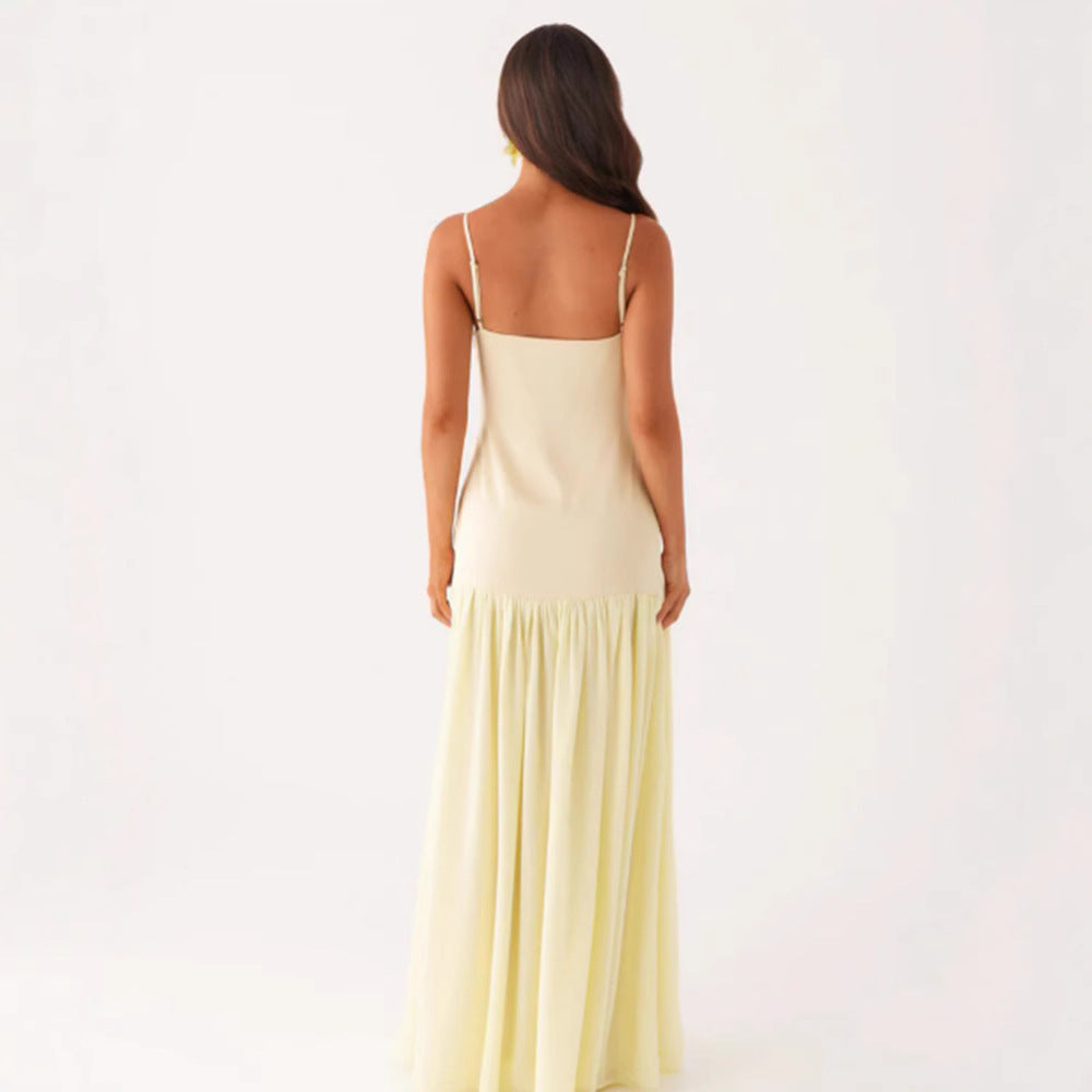 Robe portefeuille jaune sans manches à découpes
