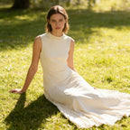Robe longue plissée à taille marquée — Abricot