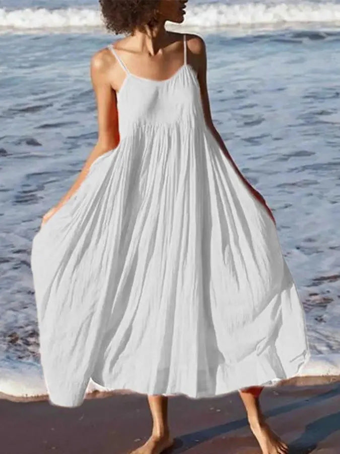 Sleeveless fluid midi wrap dress