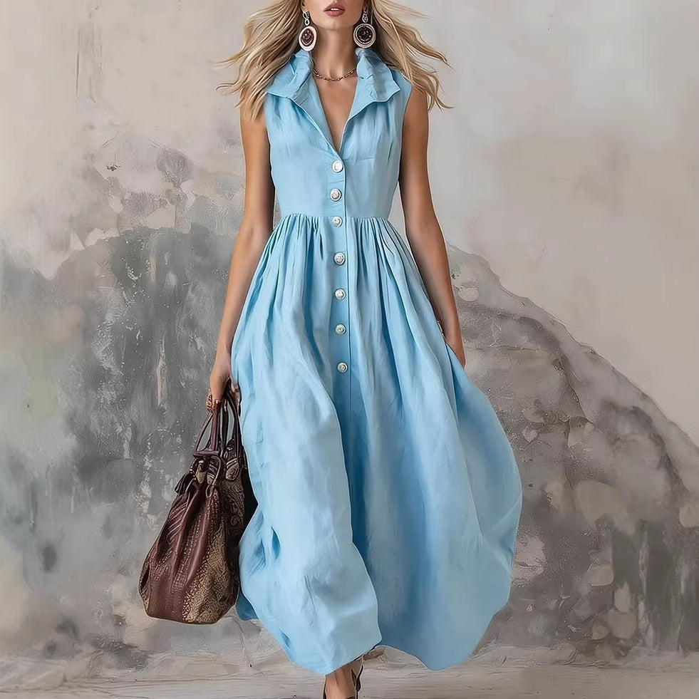 Robe longue élégante col chemise coupe ajustée