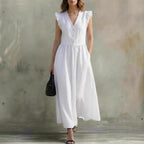 Linen and cotton wrap dress, loose fit with pockets