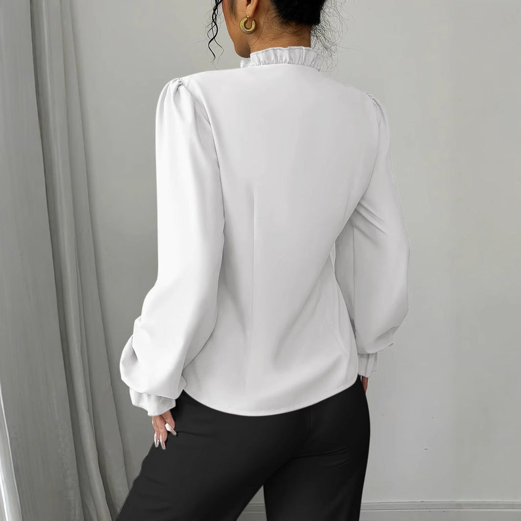 Chemisier élégant à manches longues et col boutonné asymétrique