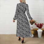 Robe longue imprimée col V manches régulières