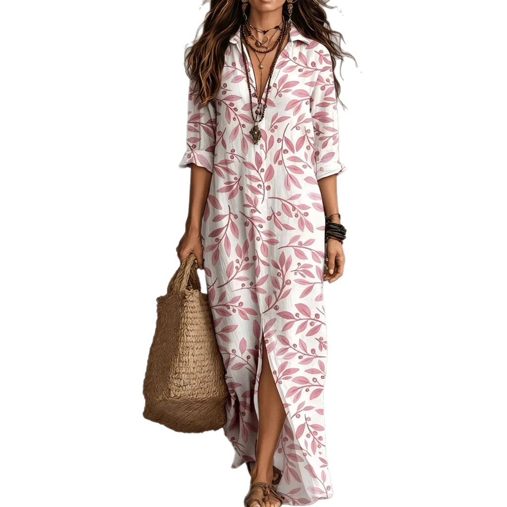 Printed shirt dress with shirt collar, relaxed fit