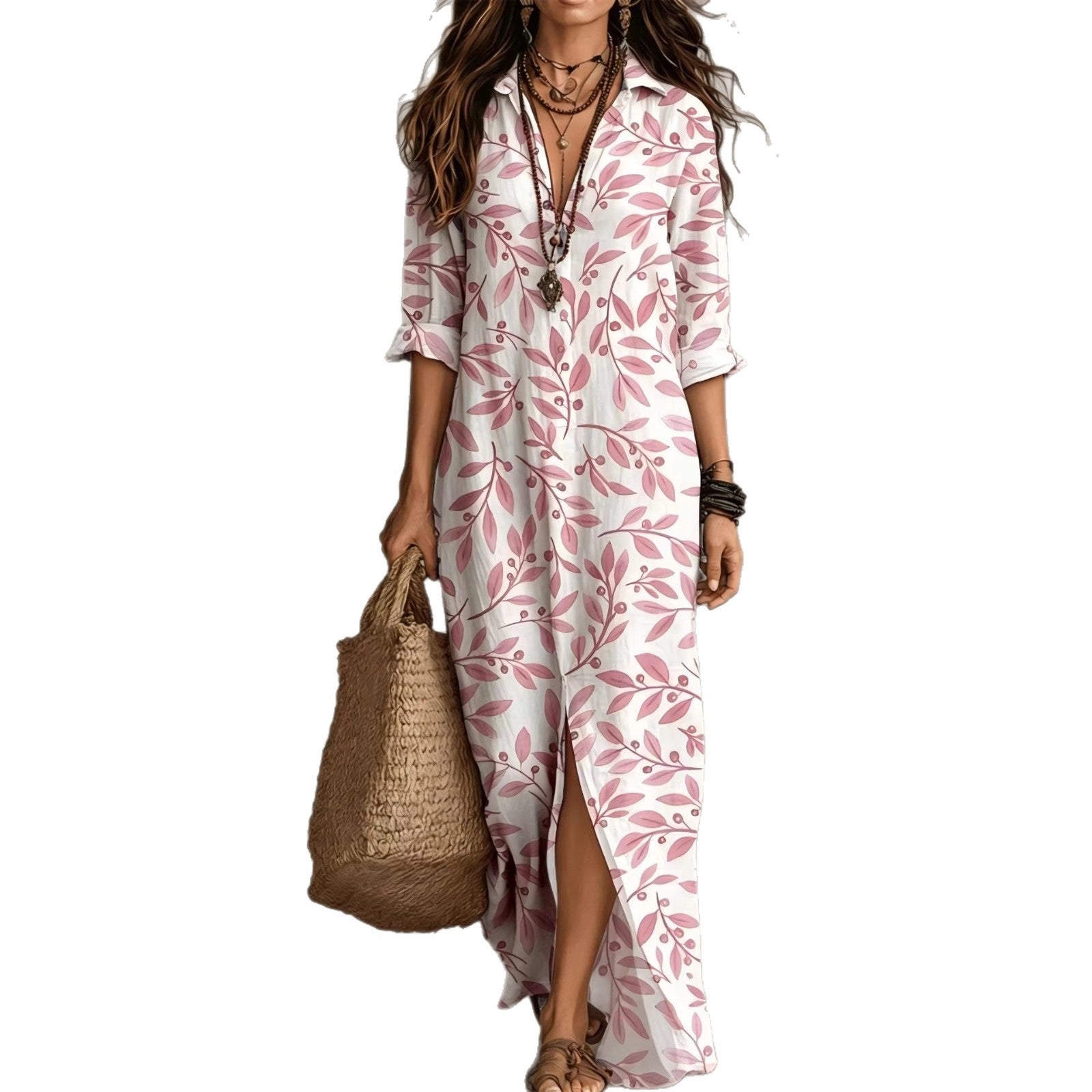 Printed shirt dress with shirt collar, relaxed fit