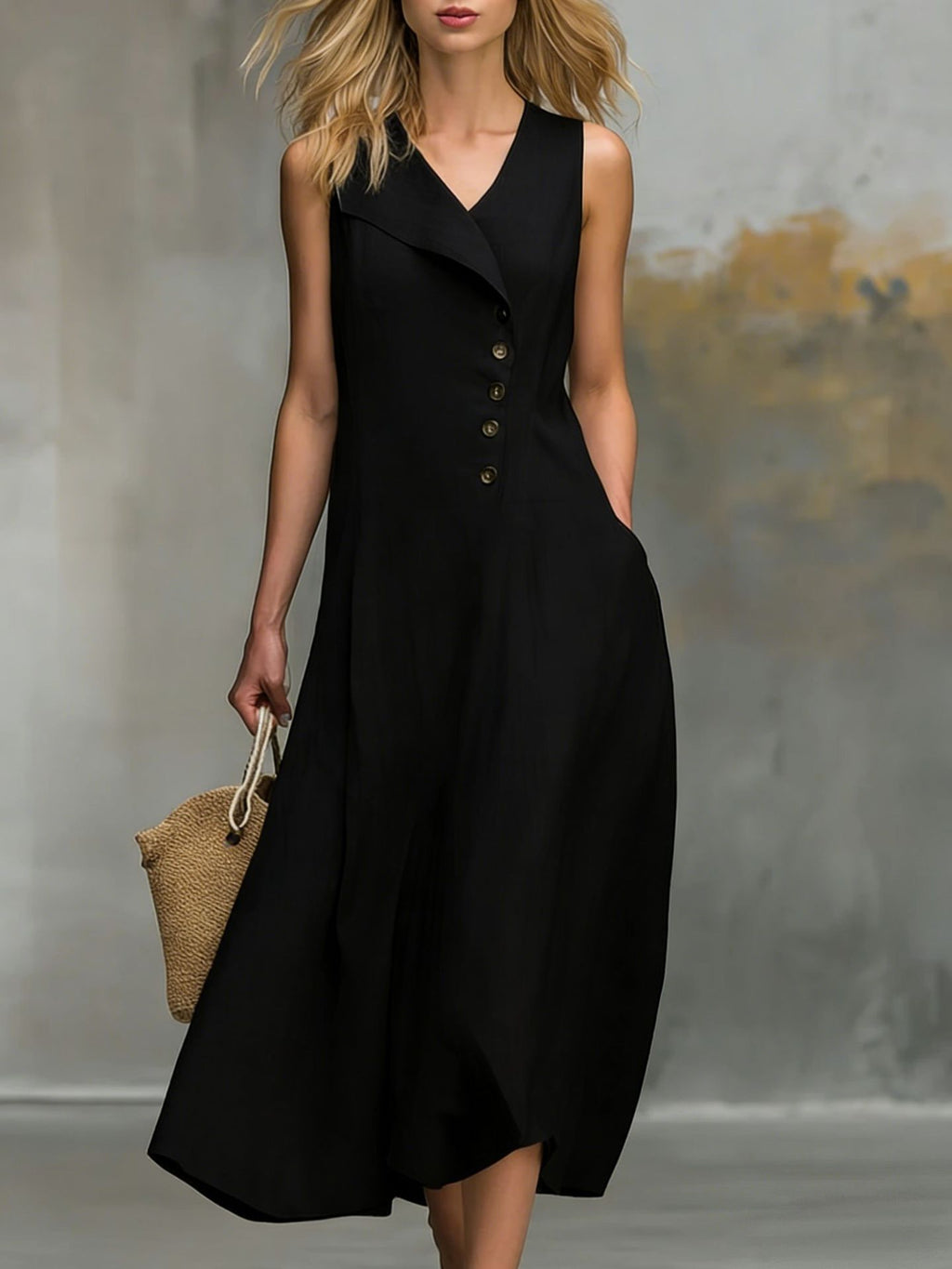 Robe chemise sans manches à col officiel