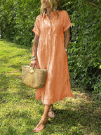 Robe rayée lin et coton – Élégance intemporelle