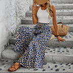 Pantalon léopard taille haute, coupe ample et fluide
