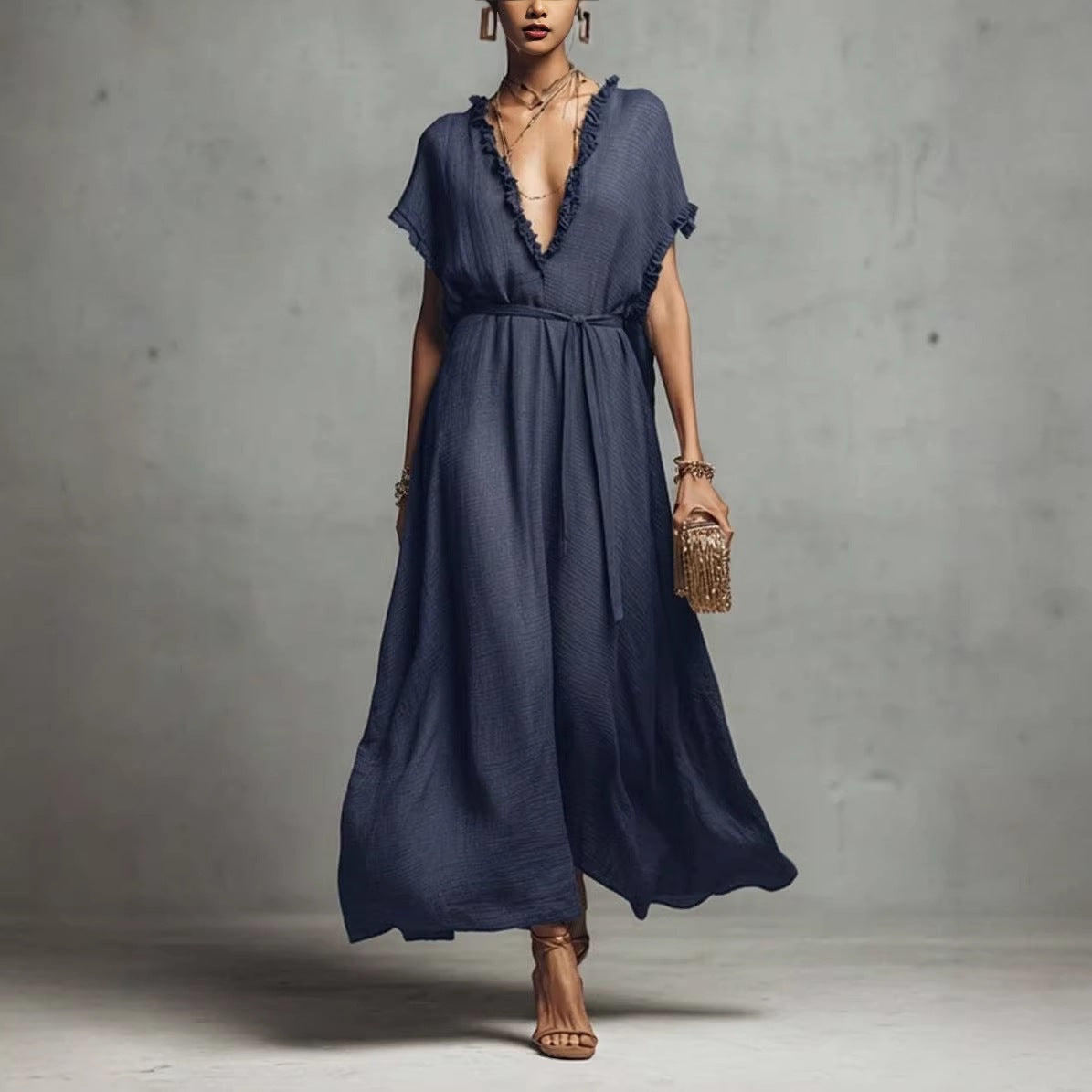 Robe loose-fit col V — Élégance décontractée