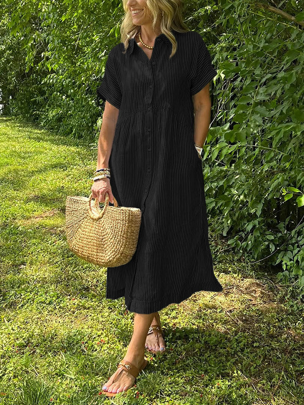 Robe rayée lin et coton – Élégance intemporelle