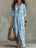 Printed shirt dress with shirt collar, relaxed fit
