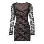 Robe manches longues motif fleur de prunier noir