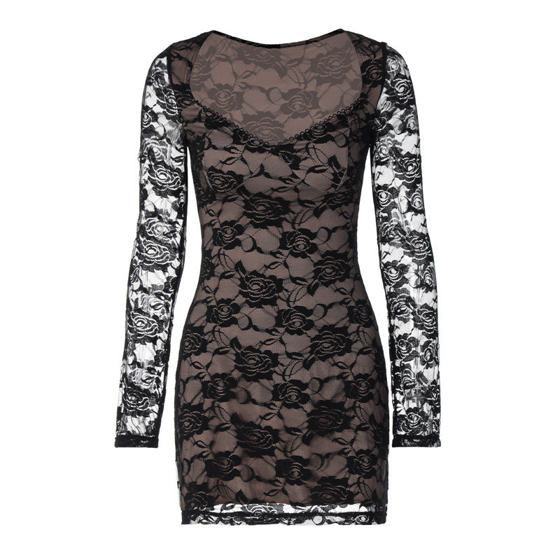 Robe manches longues motif fleur de prunier noir