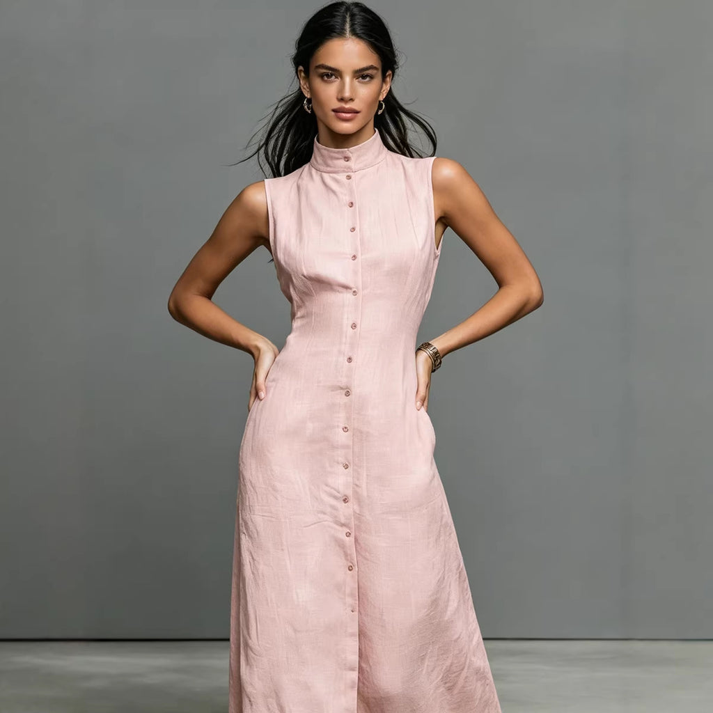 Robe longue sans manches col dressé — Élégance intemporelle