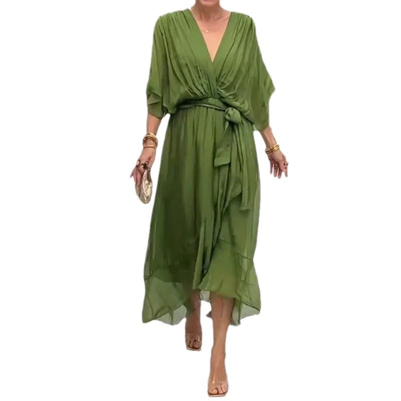Robe asymétrique manches chauve-souris — Élégance fluide