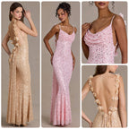 Robe longue dos nu perlée et paillettes