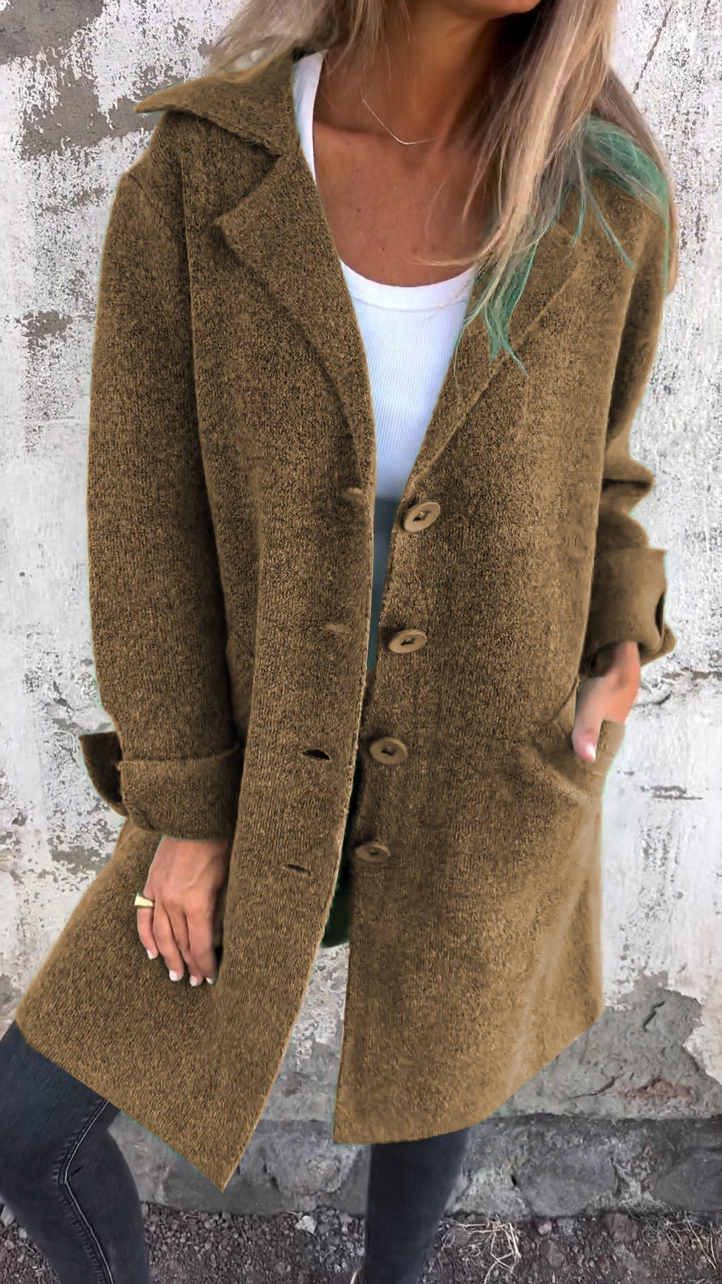 Long women's coat with a wrap closure | Elegant cotton coat for spring and autumn