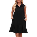 Robe chemise sans manches unie — Coupe fluide